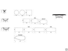 Diagrams and dimensions of Gordon tables with Keramik stone top