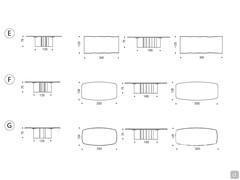 E) Papel table with wooden top and irregular edges F) Papel table with wooden top and bevelled edges G) Papel table with slatted top - Masterwood