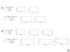 Models and dimensions of the Stratos table by Cattelan - A) top in CrystalArt B) top in Keramik ceramic stone