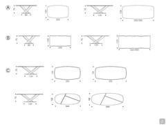 Models and dimensions of Cattelan's Stratos table with wooden top - A) bevelled edges B) irregular edges C) Masterwood with slanted edges