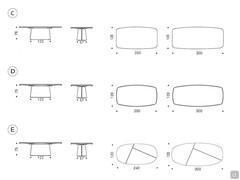 C) Napoleon table with wooden top and bevelled edge D) Napoleon table with wooden top with slanted edges and slatted top E) Napoleon table with wooden top with contrasting solid wood inserts