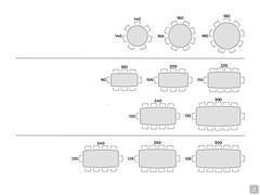 Botero table with wood veneer top - Table seats scheme