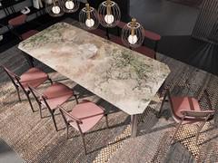 Lewis dining table with rectangular top with shaped corners made of Iris Heaven marble