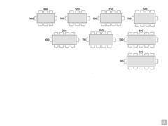 Table with metal base, wood veneer or lacquered oak top - Table seats scheme