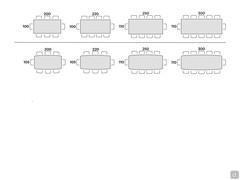 Table with glass base, ceramic top - Table seats scheme