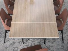 Beautifully veined porcelain stoneware in travertine finish. Matching top extensions