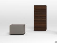 Nightstand Flight cm 55 in mink matte lacquer and weekly table Flight in eucalyptus wood veneer