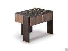 Wooden bedside table with brass Julian handles by Cattelan and with KM07 Portoro matt ceramic top