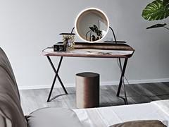 Cocoon vanity unit by Cattelan with integrated mirror and storage groove. Top in polished Keramik Breccia stone and structure in bronze