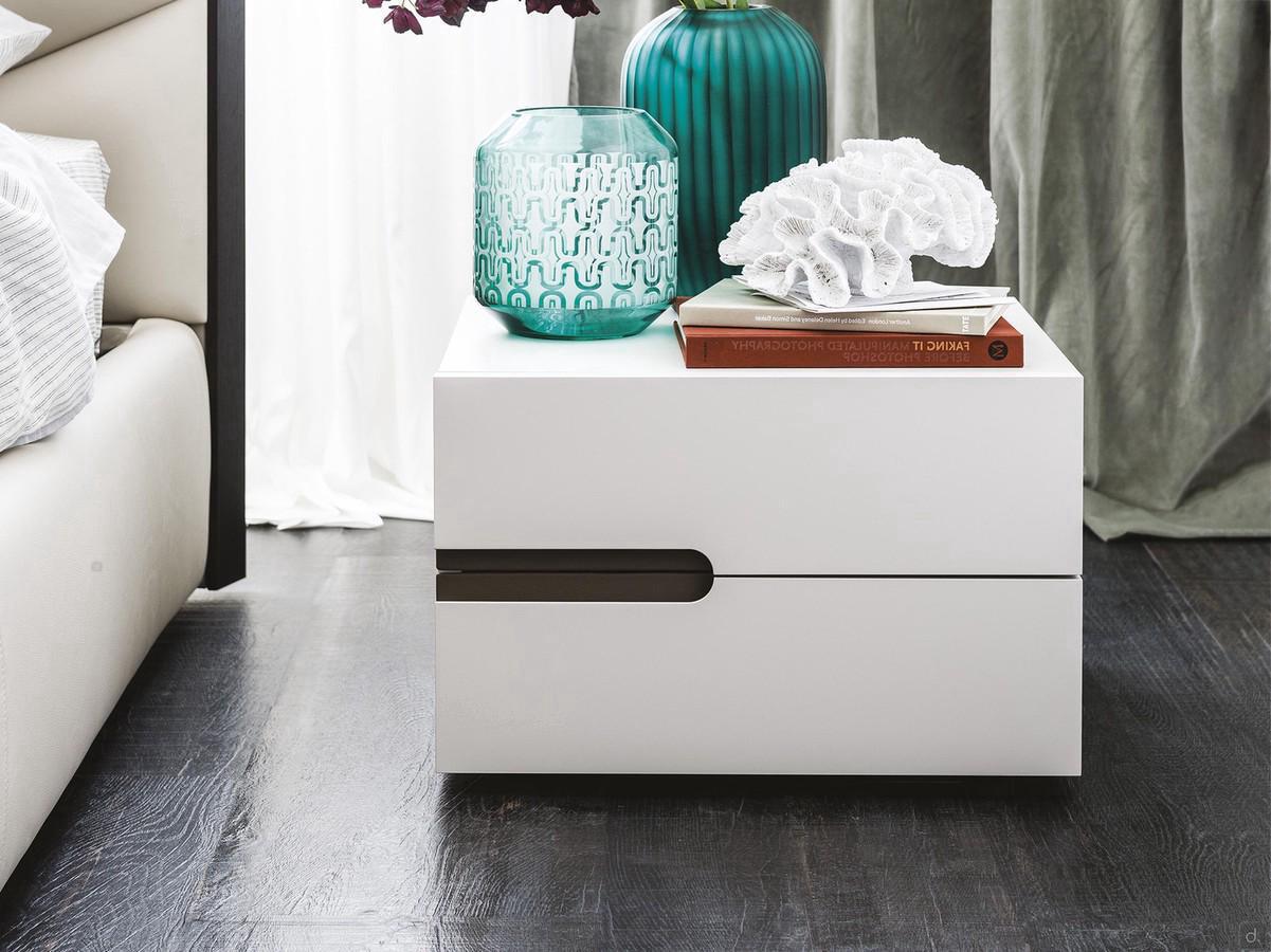 Lacquered bedside table with leatherette nailhead Ciro by Cattelan