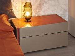 Cleveland two-drawer nightstand, in two-tone finish with nickel fronts and amphora matt lacquered top and groove