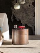 Lido round nightstand by Cattelan in walnut or burnt oak veneered wood, complete with two drawers with push-pull opening