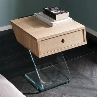 Managua glass and wood bedside table