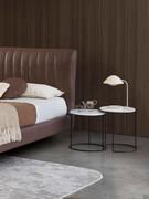 Pair of Heliodoro side tables with marble top and matching metal frame, one closed and one open