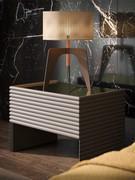 Harmony single drawer nightstand. The front slats cross the side slats at 45°, giving an effect of continuity