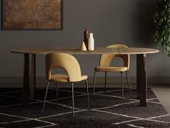 Space table with knotted natural oak melamine top, extendable up to 220 cm. Bronze painted metal base