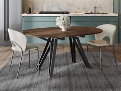 Station extendable round table with knotted cognac oak-effect melamine top