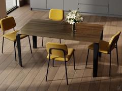 Tom table in the fixed rectangular version with the exclusive Dekor glass top, here proposed in the bronzed dotted version