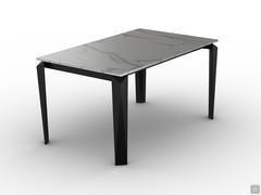 Tom table in the version with HPL laminate top in White Calacatta marble effect finish