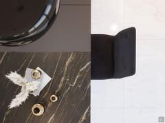 Contrast between the matt ceramic top and the extension in anthracite laminate. The extendable rectangular models of the Freddie table are available with one, two or three extensions, depending on the version configured