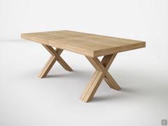 Brett table extendable up to 5 metres, in the knotted natural oak veneer version, with matching legs