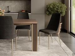 Top and extensions in S154 samblé walnut melamine with champagne painted metal frame and insert in canaletto walnut wood