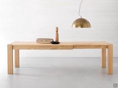 Bogotà rectangular table in Alaska oak, with top, undershelf and extensions to match the frame