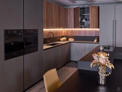 Corner modern kitchen with island AluX 01