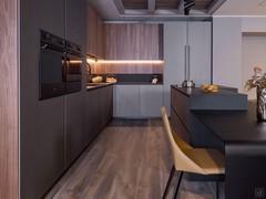 AluX 01 kitchen with cooking island and integrated Brooklyn table