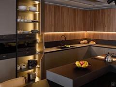 AluX 01 kitchen with double oven and storage column, "K" honeycomb aluminium door