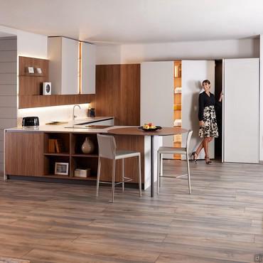 Cucina bicolore moderna tortora e legno Plan Rift 01