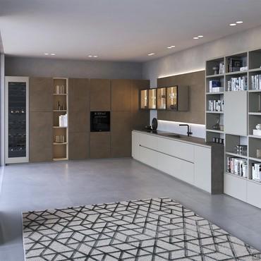 Modern corner kitchen with wine cellar Plan Line 04