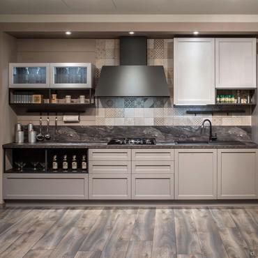 Numa Fifty linear kitchen with oven column and fridge