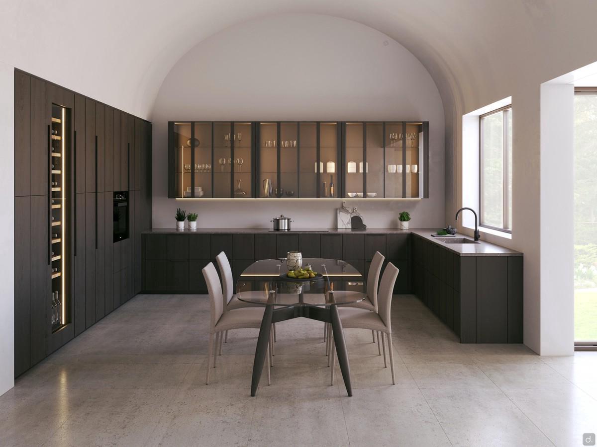 Modern U-shaped kitchen Loto 01 with wine cellar