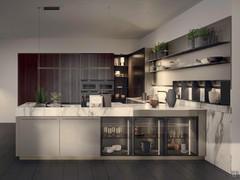 Large two-tone kitchen with wooden columns and metal lacquered peninsula Nairobi