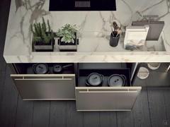 Detail of Calacatta top and metallised fronts