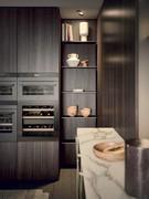 Wooden kitchen columns and matching wall panelling
