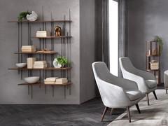 Wall cabinet Waterfall in bookcase version, again with tubular metal frame and wood veneer shelves