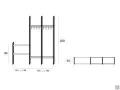 Scheme and measurements of the version with double hanging module for the Milton 01 entrance cabinet.