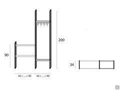 Scheme and measurements of the version with single hanging module of Milton 01 entryway furniture.