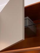 Each hinged container has a glass shelf or shelves. For the columns, the middle shelf will be made of wood