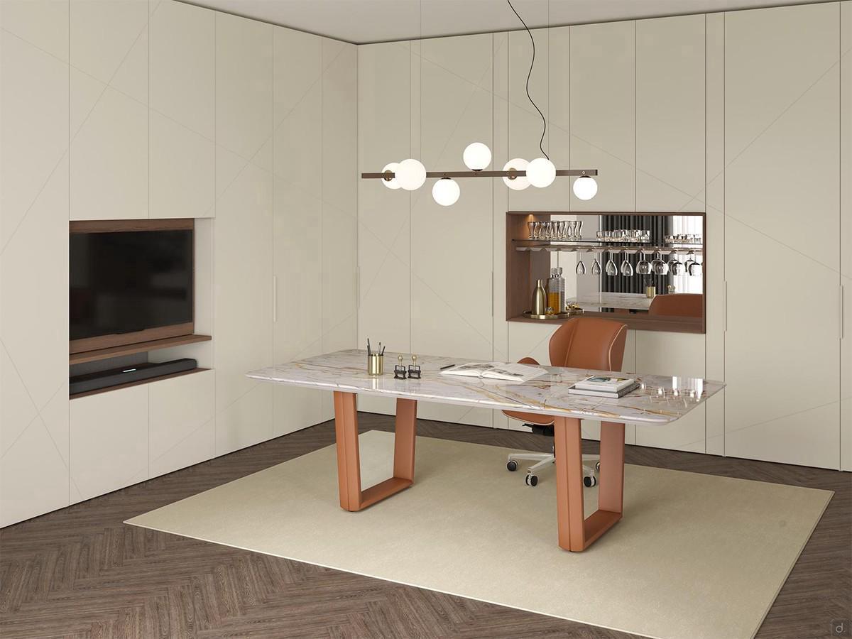 Module with built-in TV for Lounge Tv cabinets - Prestigious home-office with Dart stone table