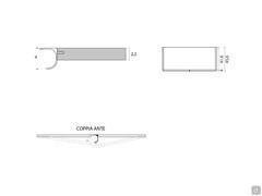 Diagram and overall dimensions in depth of the Ocean cabinet, plus the exact dimensions of the characteristic painted metal opening