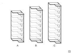 A) open corner unit cm h.229,5 with n°5 shelves - B) open corner unit cm h.255,1 with n°6 shelves - C) open corner unit cm h.290,3 with n°7 shelves