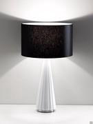 Table lamp Bluebell with white ribbed blown glass base