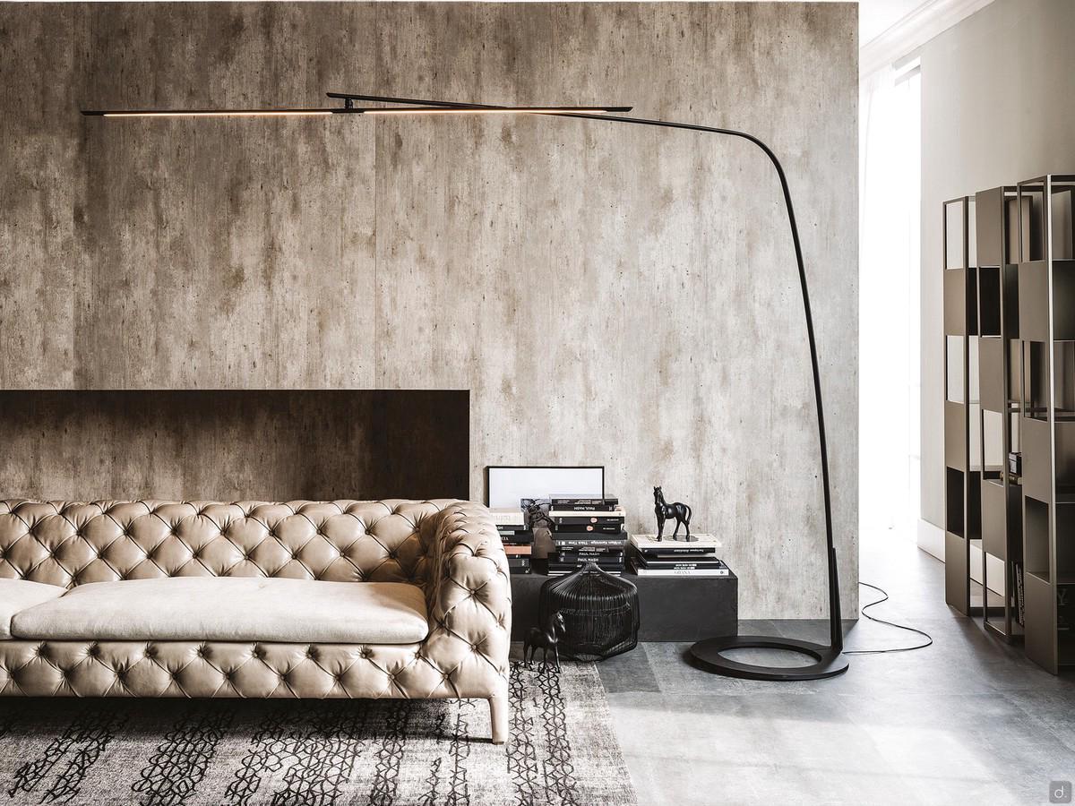 Stealth floor lamp with swivelling lampshade by Cattelan in embossed metal
