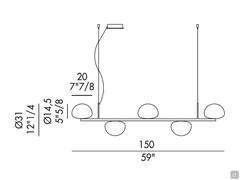 Tortuga five-light pendant lamp - Outline and dimensions