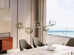 Tortuga five-light pendant lamp with tubular metal frame painted brushed gold, also available in a titanium version