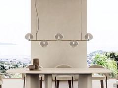 Tortuga lamp with five lampshades for LED bulbs and central painted metal bar, ideal for rectangular tables over 240 cm