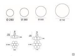 Lampada Oh! - Schemes and measurements for the wall, floor and grouped pendant models